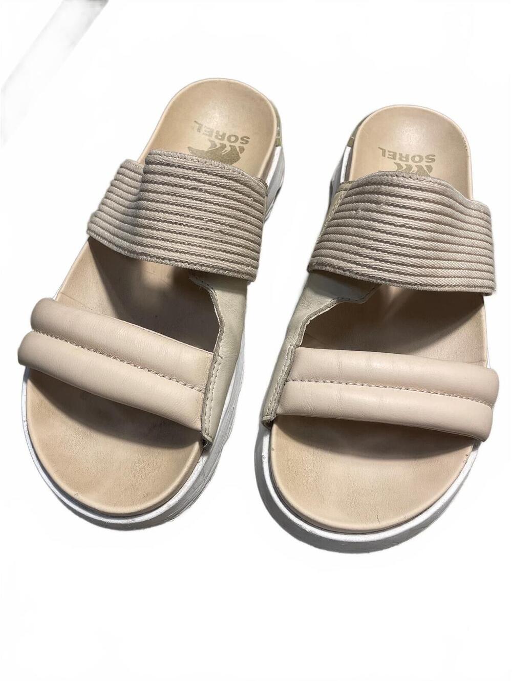 SOREL Beige Platform Slide Sandals Womens Size 10 Walking Chunky Casual - Picture 2 of 8